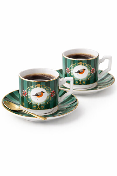 COCEM Bird Patterned Porcelain Coffee Cup Set of 2 |   Stylish Design Turkish...
