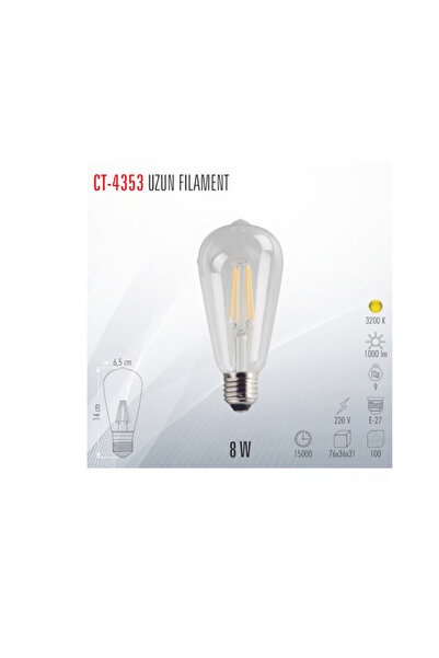 Cata CT-4353 FİLAMENT AMPUL BEYAZ IŞIK 6400K 8W 10 ADET