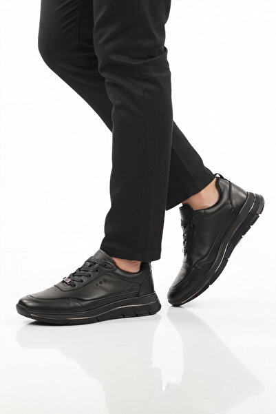MARCOMEN Black Genuine Leather Lace-Up Men's Sneakers