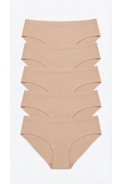 Zi Brown 5 Pieces 1 Pack Classic Basic Laser Cut Bikini Panties