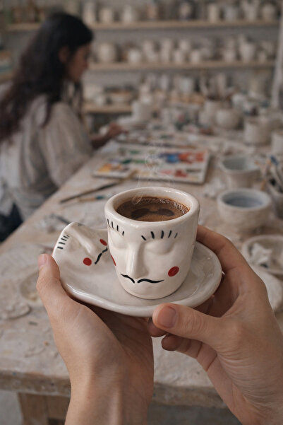 Mugtasarım Kirpilı Bay Handmade Ceramic Turkish Coffee Cup-80 Ml-