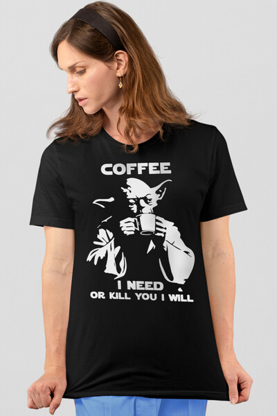 ROCKANDROLL تي شيرت يودا كاريه نسائي أسود بأكمام قصيرة