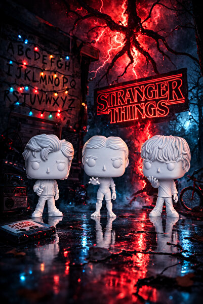 Storm3D Stranger Things 3’lü Figür Seti boyanabilir Dekoratif Figür Masa Üstü...