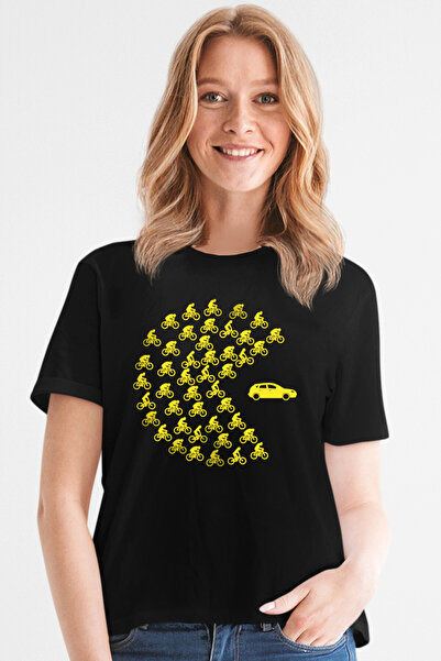 ROCKANDROLL Tricou negru cu mânecă scurtă pentru femei, Cycling Game