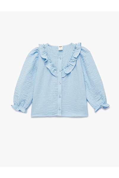 Koton Düğmeli Bisiklet Yaka Uzun Kollu Fırfır Detaylı Bluz