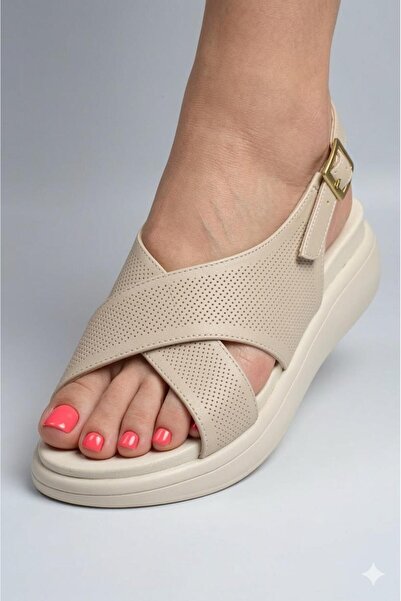 Biocomfort Women's Beige Soft Sole Pack Cross-Strapped Anatomical Comfort Sho...