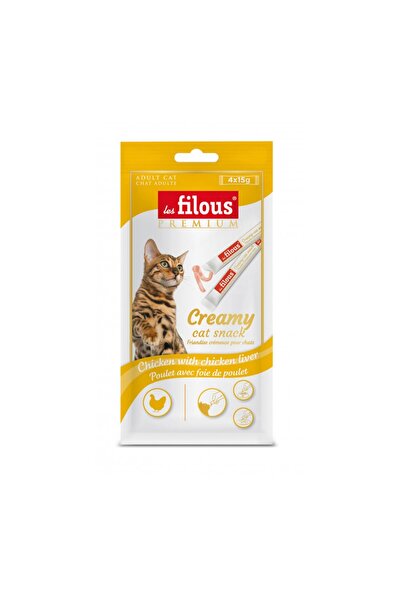 Les Filous Creamy Cat Snack, Chicken With Liver 4X15G
