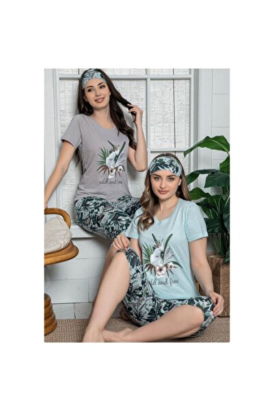 BOYRAZ Pijama dama din bumbac, tricou cu imprimeu "Wild and Free" si pantalon...