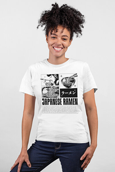 ROCKANDROLL Tricou alb cu mânecă scurtă Japanese Noodle pentru femei