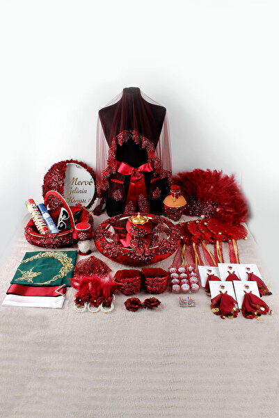 Mortex Bordo Vip Aplikli Lüks Kına Gecesi Seti | Gelin Damat Duvak Full Set K...