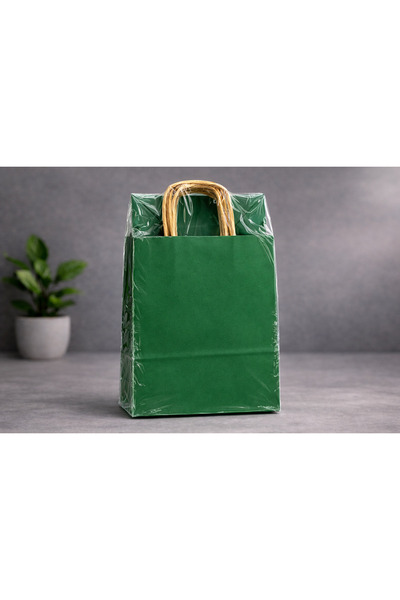 Atölye Kraft Yeşil Renk Kraft Çanta 18x8x24 cm 25 Adet