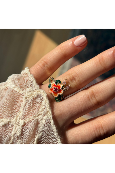 HOUSEKİ Petite Garden Three-Dimensional Floral Pastel Color Adjustable Ring