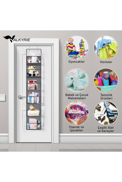 valkyrie Kapı Arkası Organizer 6 Gözlü Askılı Dolap Düzenleyici Çok Amaçlı Kapı Arkası Raf Gri