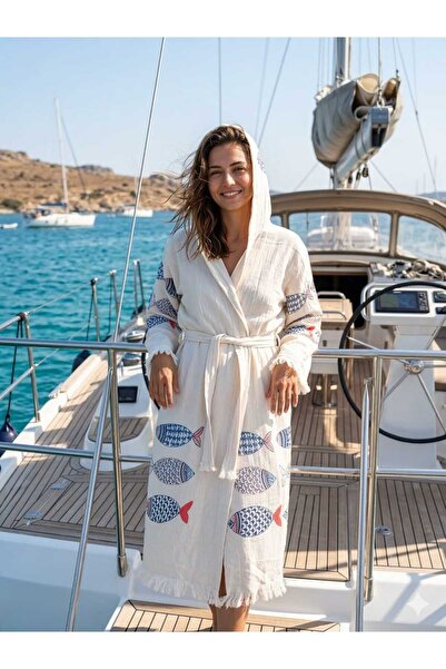MODA ÇİFT KATLI %100 PAMUK MÜSLİN HAFİF HIZLI KURUYAN BALIK DESNLİ BORNOZ