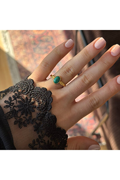 HOUSEKİ Vintage Natural Stone Green Agate Ring