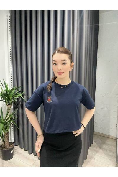 IŞILDA FASHION imprimeu cu ursuleț detaliu brodat crop