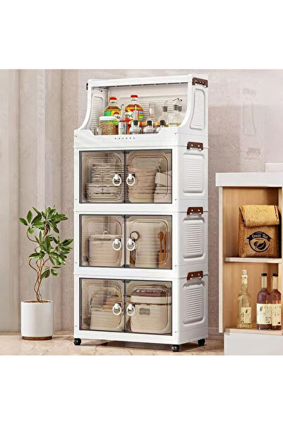 Generic 4 Layer Plastic Storage Cabinet with Doors and Wheels 37x24x85.5 cm –...