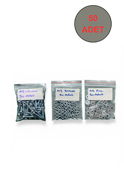 Tuna M3x16mm Ysb Vida 50 Adet-Somun 50 Adet-Pul 50 Adet Toplam 150 Parça