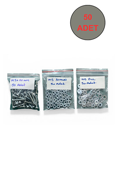 Tuna M3x20mm Ysb Vida 50 Adet-Somun 50 Adet-Pul 50 Adet Toplam 150 Parça