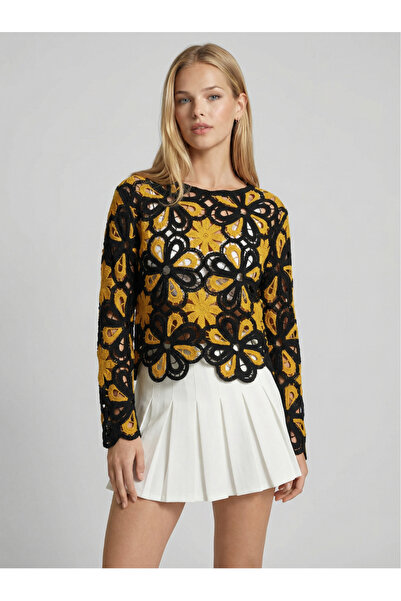 DM DİLAN MODA Women's Crochet Standard Size Loose Flower Des Patterned Uz