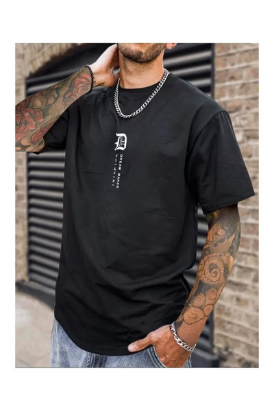 LAND MODA Unisex Women/Men Black Printed Oversize T-Shirt