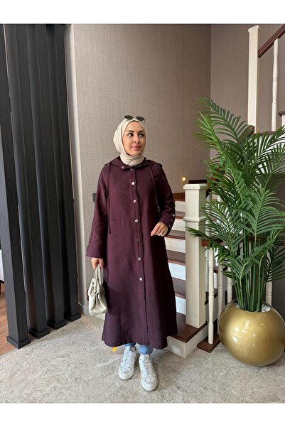 Esra Butik78 Cupra Kumaş Çıtçıtlı Kapüşonlu Giy-Çık Kap 120 cm Tesettür Kap H...