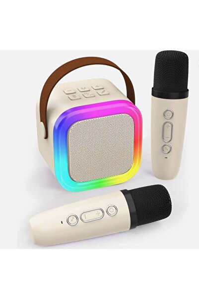 Generic جهاز كاريوكي صغير مزود بميكروفونين، مكبر صوت بلوتوث محمول مع مؤثرات ص...