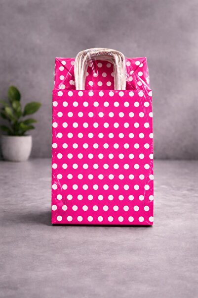 Atölye Kraft Puantiyeli Fuşya Renk Kraft Çanta 18x8x24 cm 25 Adet