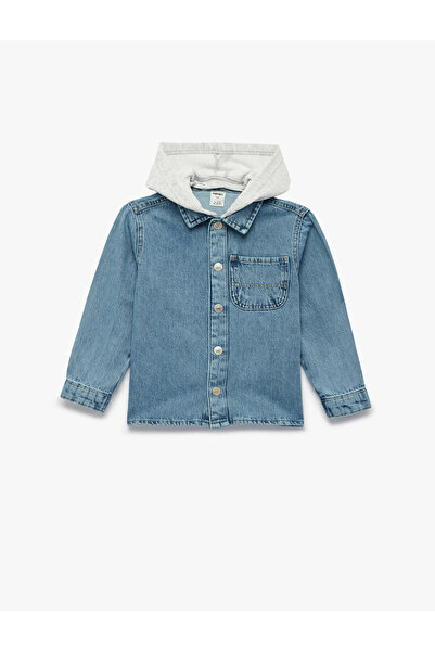 Koton Long Sleeve Cotton Button Detachable Hooded Pocketed Jacket with Denim ...