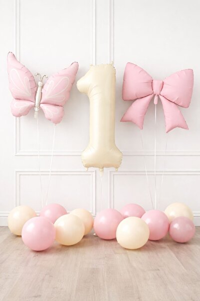 Öztürkpartievi Butterfly Themed 1St Birthday Balloon Set – Pink Bow, Butterfl...