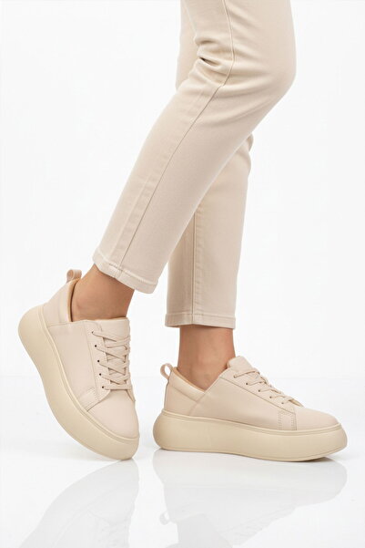 Aspor Beige Lace-Up Women's Sneakers