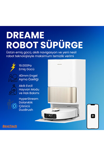 Dreame Robot Süpürge Otomatik İstasyonlu Akıllı Haritalama Güçlü Emiş ve Sıca...