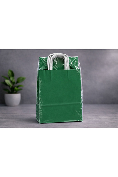 Atölye Kraft Yeşil Renk Kraft Çanta 18x8x24 cm 25 Adet