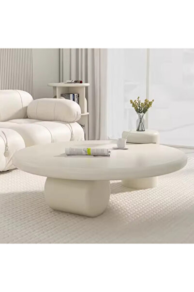 Generic Modern Round Coffee Table with Side Table White Design