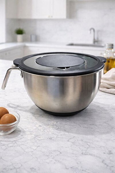 Qerhome وعاء خلط بغطاء من الفولاذ المقاوم للصدأ سعة حذاء بنعل مانع للانزلاق ل...