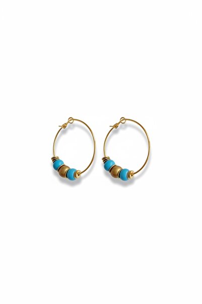 MODAYAŞAR Minimal Blue Beaded Hoop Earrings