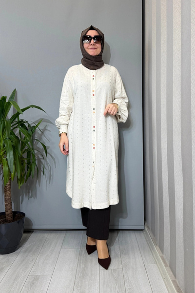 Ghisa K Linen Shirt with Detailed Back Embroidery Stone 3610t4088