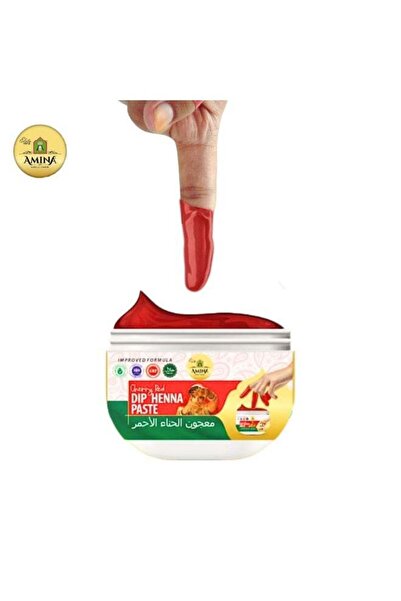 AMİNA معجون حناء فوري اللون باللون الأحمر | لأطراف الأصابع مع 3 أنواع من ملصق...