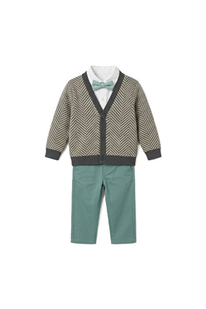 Ilgın Erkek Çocuk Takım Papyonlu Triko Hırkalı 3 Parça Şık Takım 1-4 Yaş
