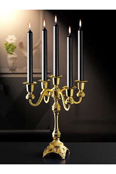 Elen 5 KOLLU DEKORATİF KÜÇÜK ŞAMDAN - ALTIN - 29 CM