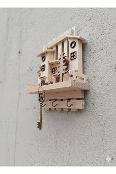 dudugift Ahşap Kasaba Temalı Dekoratif Anahtarlık & Boyama Seti