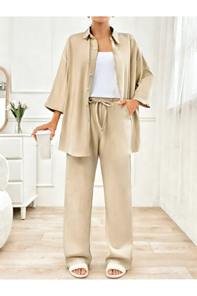 Take Two By Styli Pack of 3 - Solid Longline Shirt, Cami and Pyjama Set
