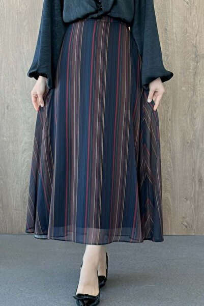 Şulemoda Giyim Chiffon Patterned Skirt Striped