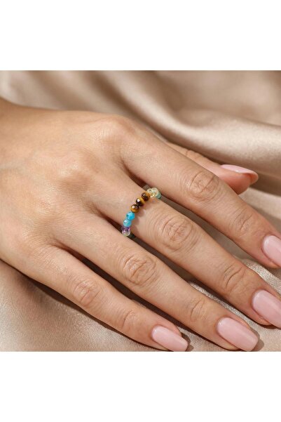 Taş Sandığı 7 Chakra Stone Elastic Ring 3.5 mm - Natural Stone Energy Ring fo...