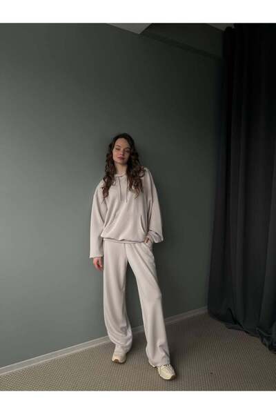 Betül Nayir Beige Modal Fabric Hooded Women's Tracksuit Set