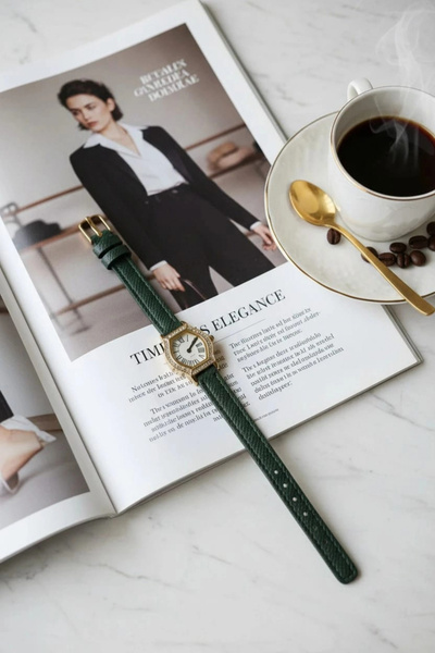 MİLABELLA Juana Premium Su Geçirmez Yeşil Deri Kordonlu Gold Taşlı Kasa Romen...