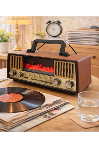 Everton RT-703 Güneş Panelli Nostaljik Radyo - Alev Efektli Bluetooth, USB/SD...