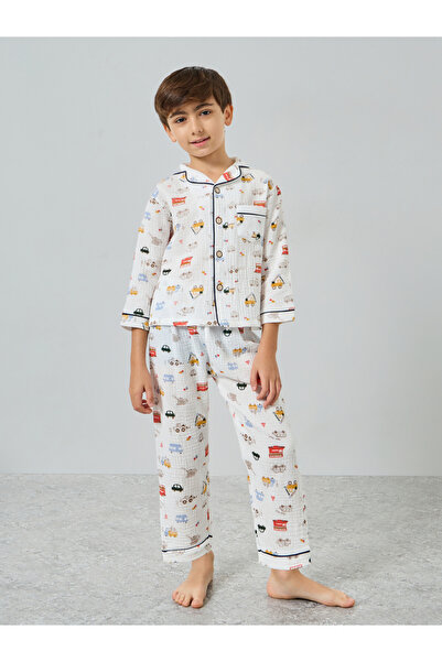 Styli Boys Truck Print Shirt and Pyjama Set