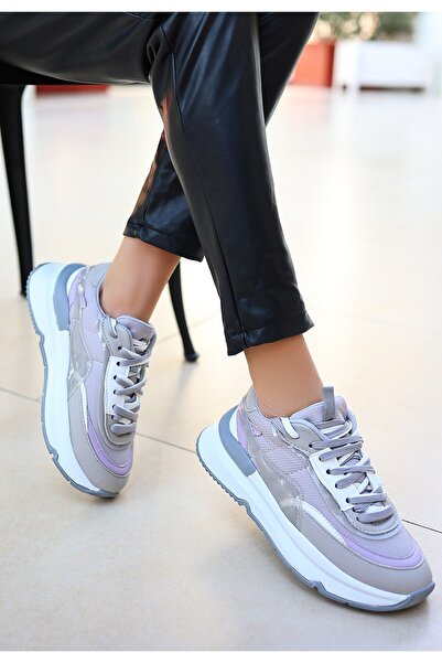 FRESCO SCARFS Aleh Gray Skin Lace-Up Sports Shoes