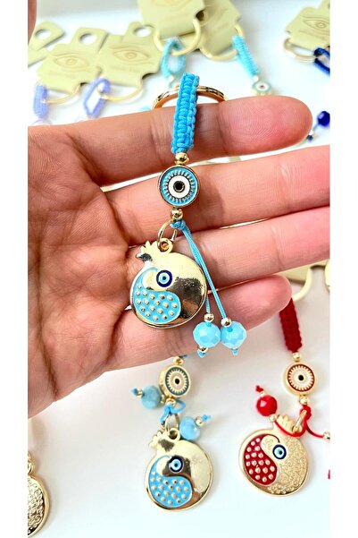 Cassime Μπρελόκ με μοτίβο μπλε ρόδι και επίχρυσο σχέδιο με το κακό μάτι